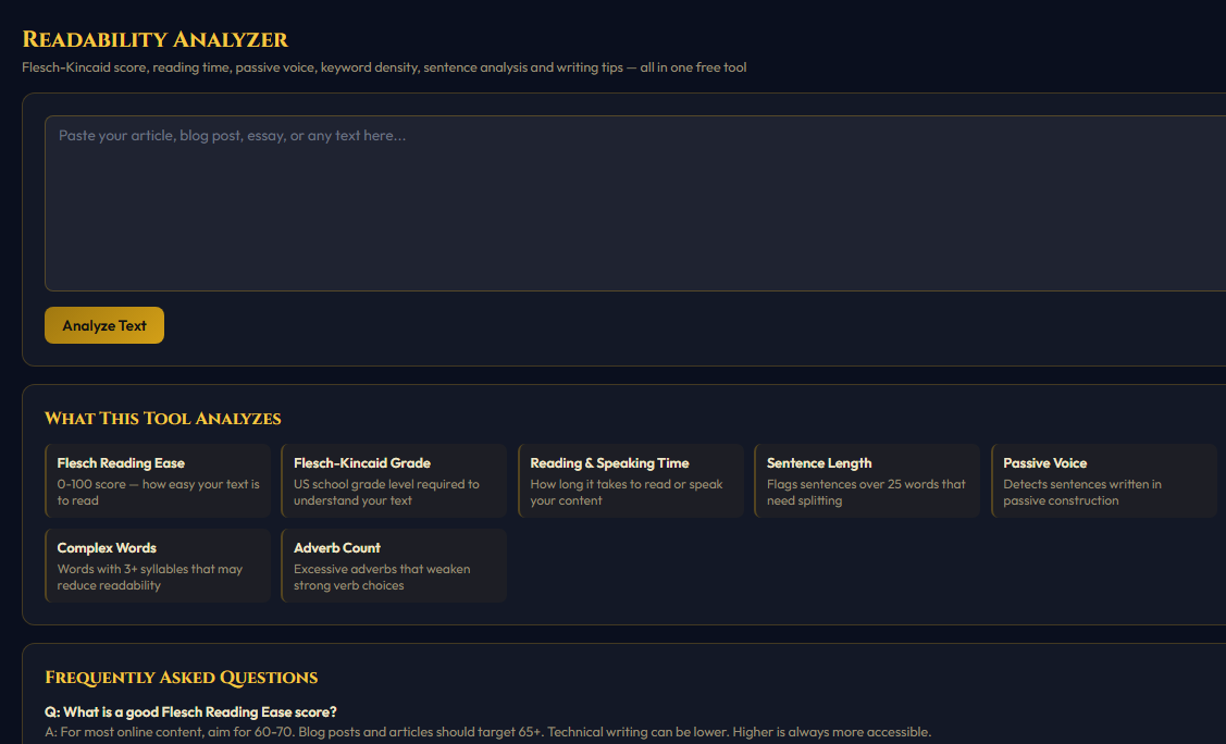 Readability Analyzer tool screenshot